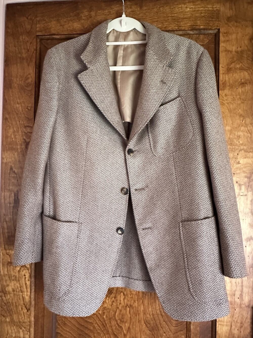 Agnona Cashmere Tweed Herringbone Men's Blazer Brown Beige